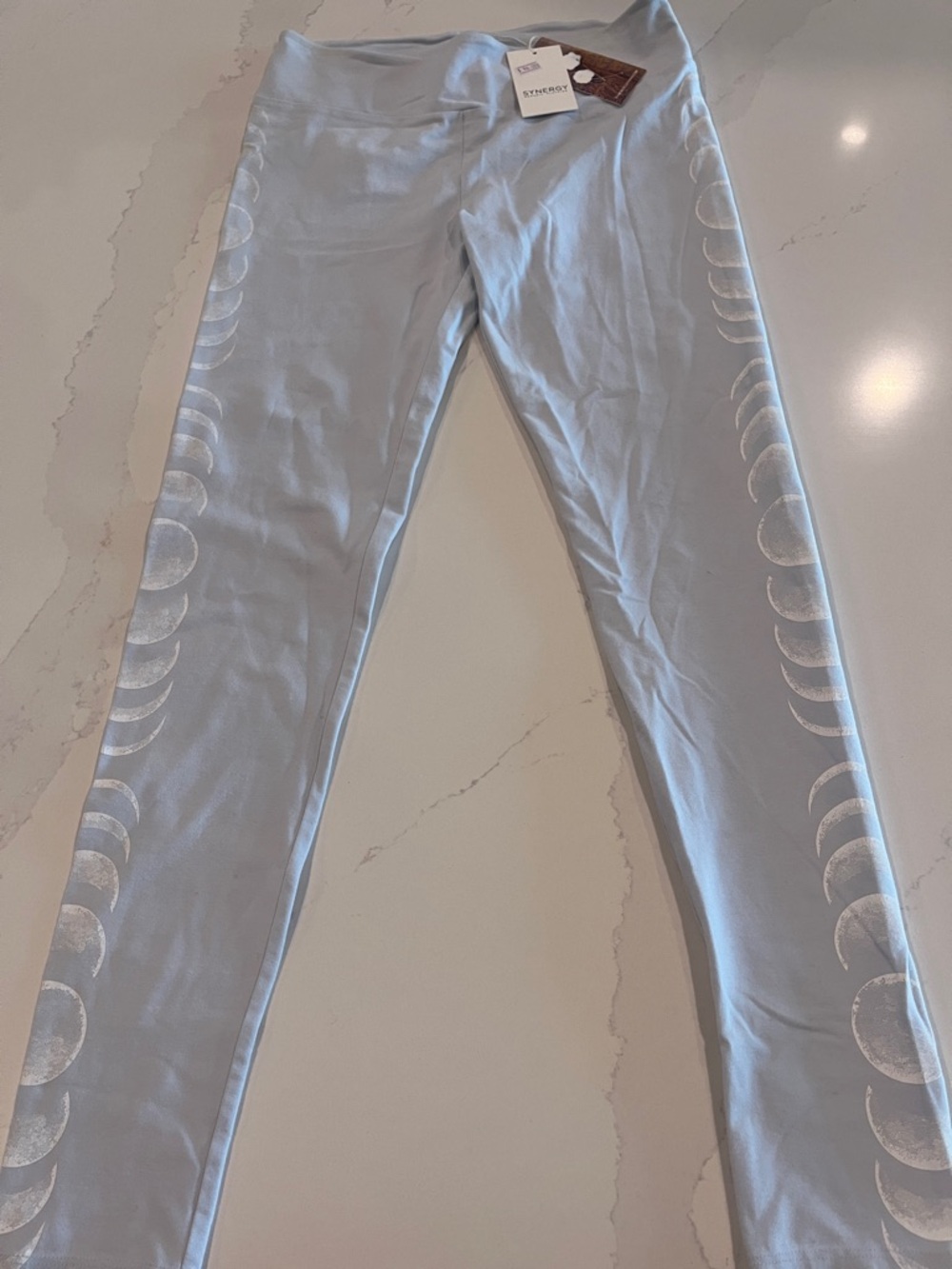 Synergy Organic Clothing Pale Blue Jeggings with Crescent Moon Print